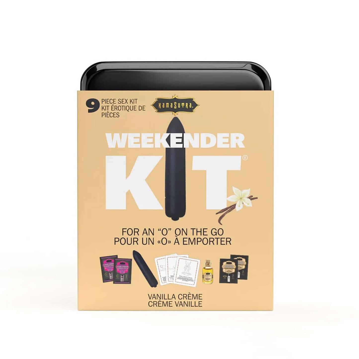Weekender Kit Vibe Vanilla Get set for unexpected pleasure with the brand-new Vibe Weekender Kit! This daring collection combines Kama Sutra indulgences with a compact, battery-powered mini vibe featuring 10 thrilling vibration modes. Its perfectly sized