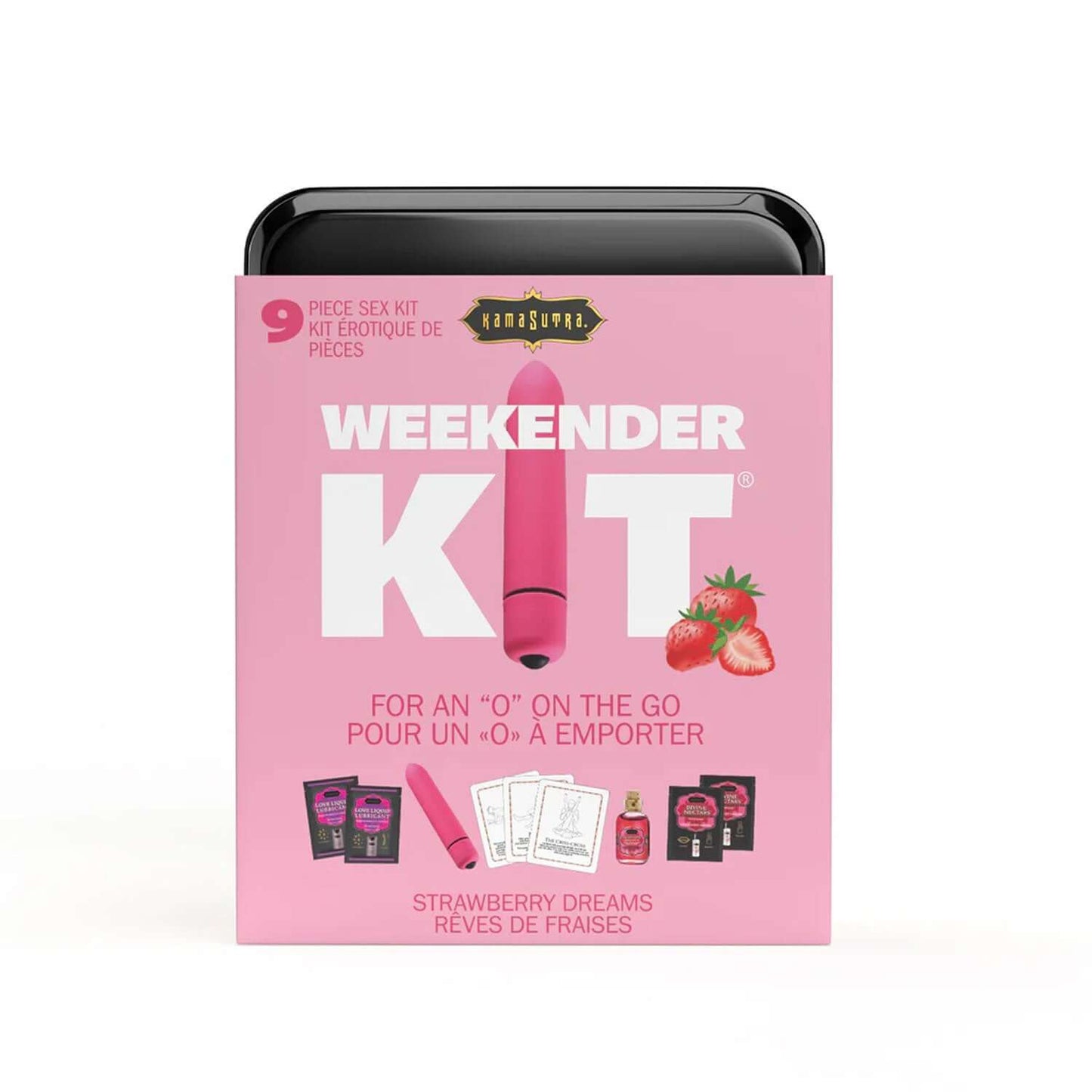 Weekender Kit Vibe Strawberry Dreams Get ready for unexpected pleasure with the new Vibe Weekender Kit! This daring set combines Kama Sutra indulgences with a compact, battery-powered mini vibe featuring 10 thrilling vibration modes. Its perfectly sized c