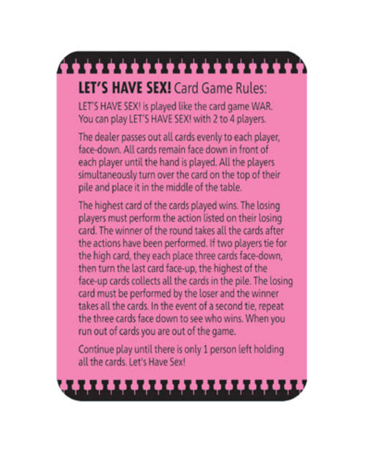 Let's Have Sex card game rules card, describing gameplay and instructions for adult fun.