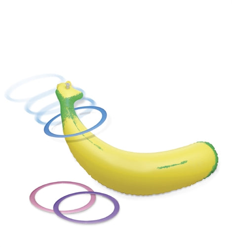 Inflatable banana ring toss game with colorful rings, perfect for bachelorette party activities.