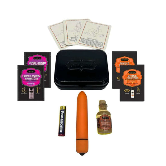 Weekender Kit Vibe Tropical Mango Prepare for spontaneous excitement with the all-new Vibe Weekender Kit! This bold set blends Kama Sutra delights with a sleek, battery-operated mini vibe offering 10 exciting vibration settings. Its compact design fits ef
