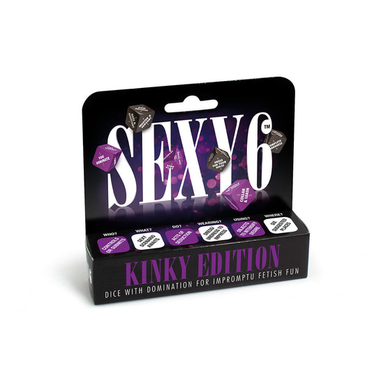 Sexy 6 Kinky Edition Dice Game packaging showcasing dice for domination and impromptu fetish fun.