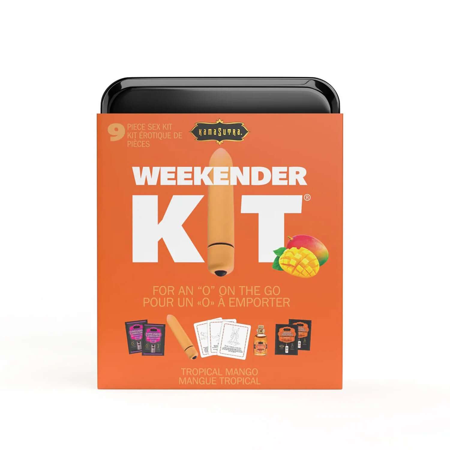 Weekender Kit Vibe Tropical Mango Prepare for spontaneous excitement with the all-new Vibe Weekender Kit! This bold set blends Kama Sutra delights with a sleek, battery-operated mini vibe offering 10 exciting vibration settings. Its compact design fits ef