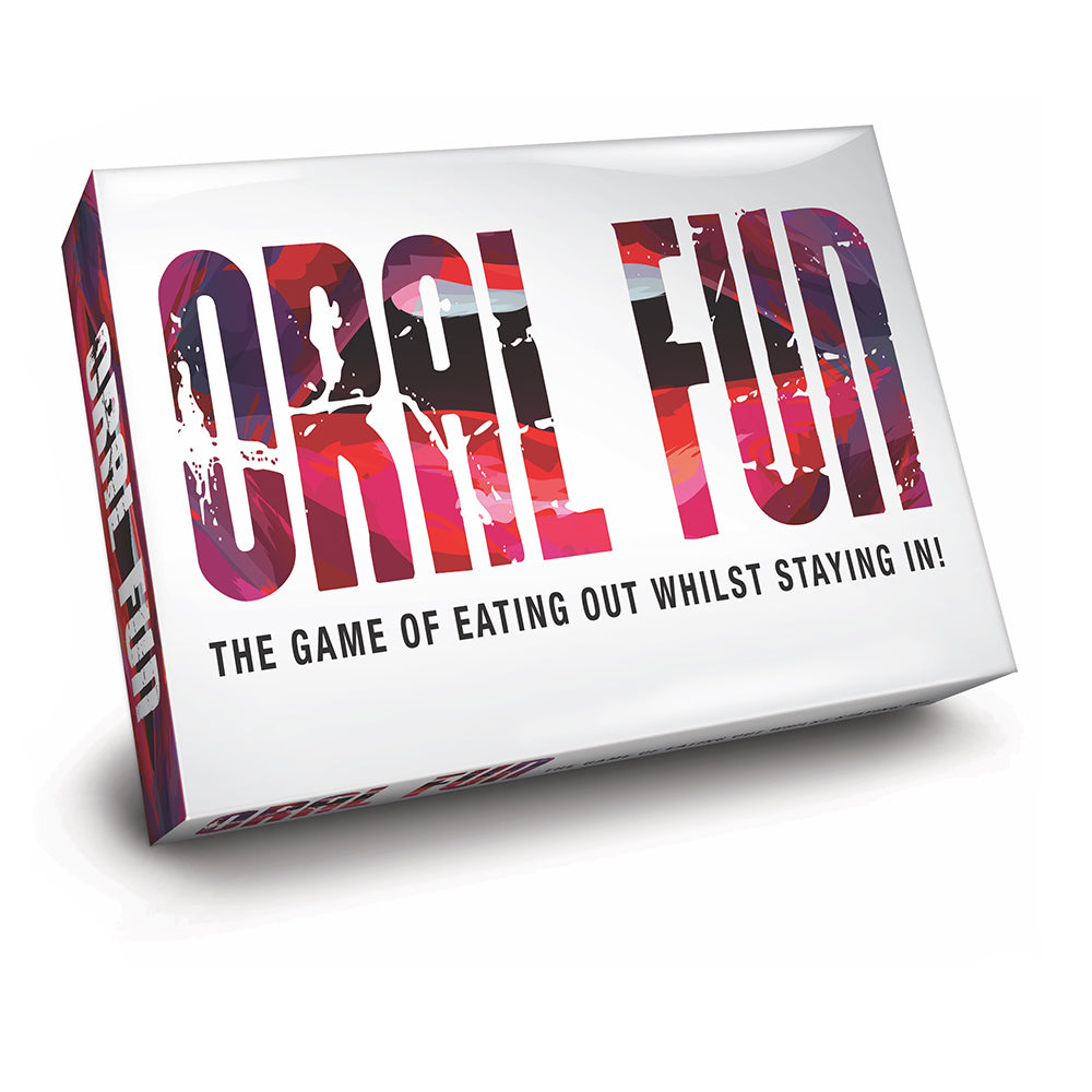 Oral Fun board game box featuring colorful title and tagline for a risqué game night experience.