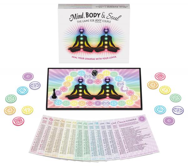 Mind, Body & Soul chakra healing game for couples with board, cards, and tokens for an intimate experience.