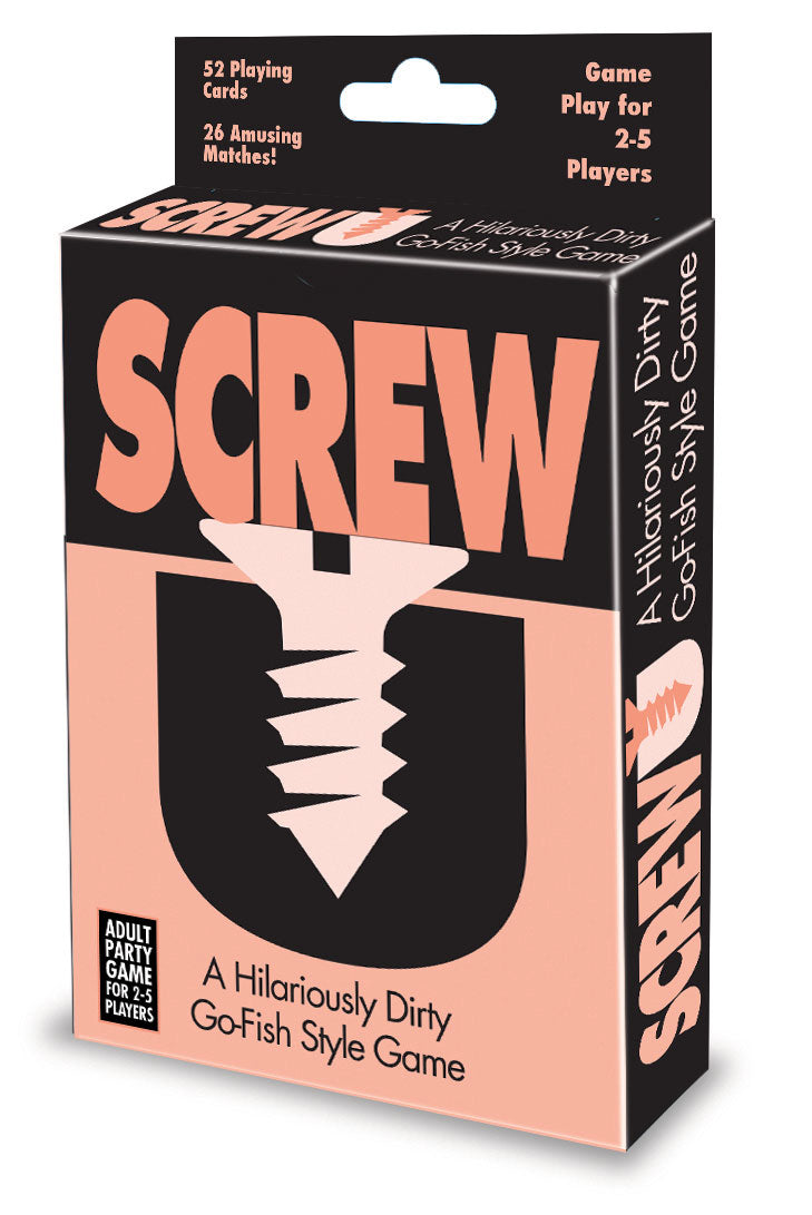 Screw U adult Go Fish party game box featuring bold design and fun gameplay for 2-5 players.