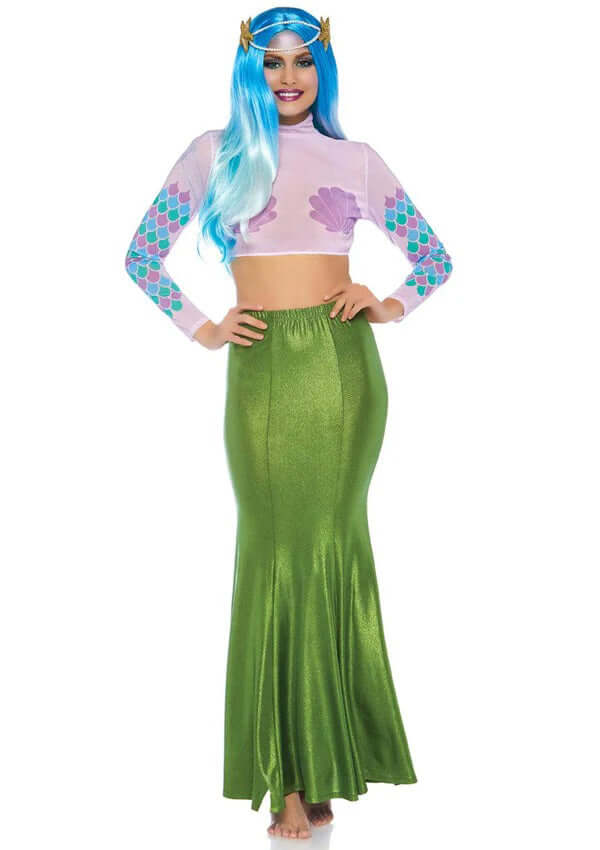 "Shimmer Spandex Mermaid Costume Maxi Skirt - Small-Medium - Green LA-86771GRNSM"