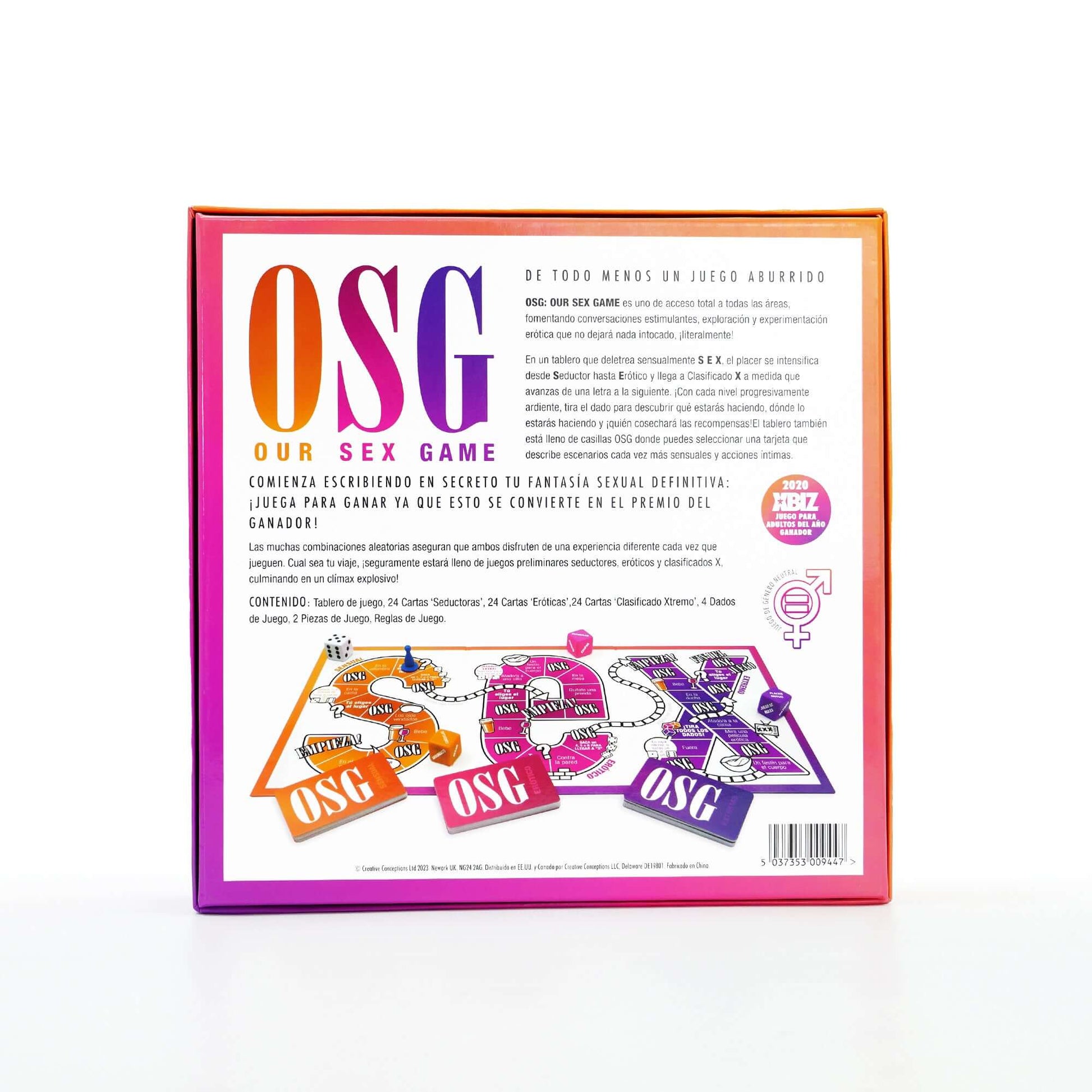 Our Sex Game - Spanish Edition box featuring erotic game elements and instructions for intimate play.