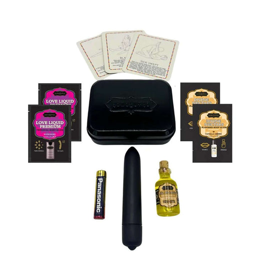 Weekender Kit Vibe Vanilla Get set for unexpected pleasure with the brand-new Vibe Weekender Kit! This daring collection combines Kama Sutra indulgences with a compact, battery-powered mini vibe featuring 10 thrilling vibration modes. Its perfectly sized