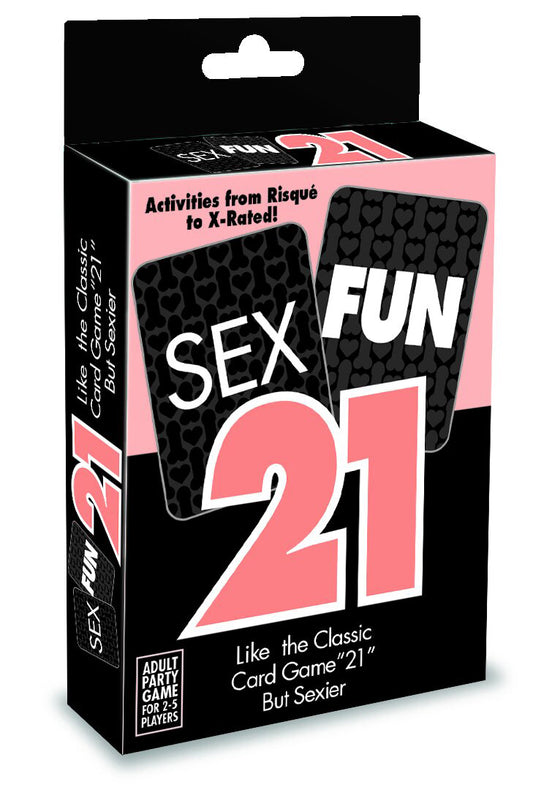 Sex Fun 21 Naughty Card Game box featuring cheeky activities for adult players and a playful twist on the classic game.