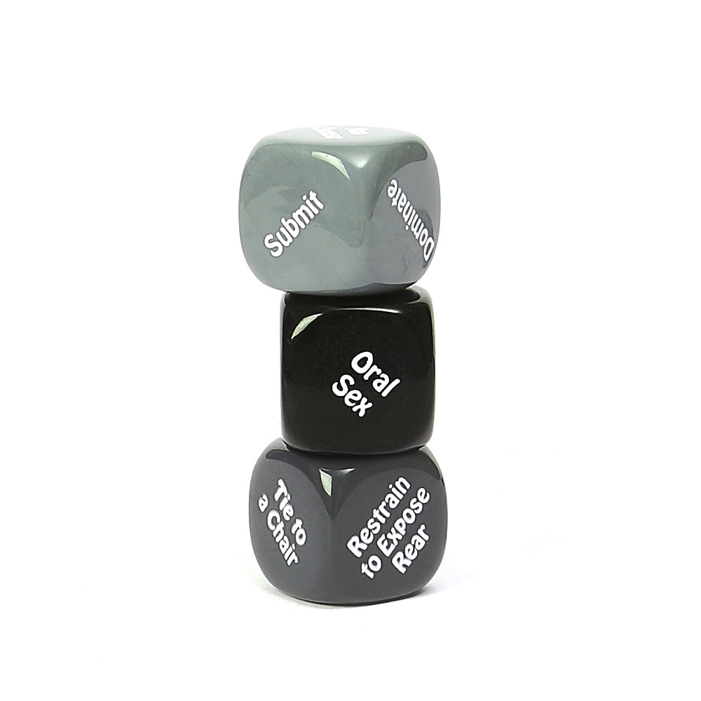 Kinky Night Dare Dice stacked, featuring commands for thrilling adult activities like restraint and oral sex.