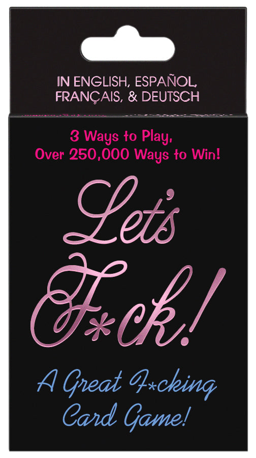 Let’s F*Ck card game packaging featuring playful design and multi-language instructions.