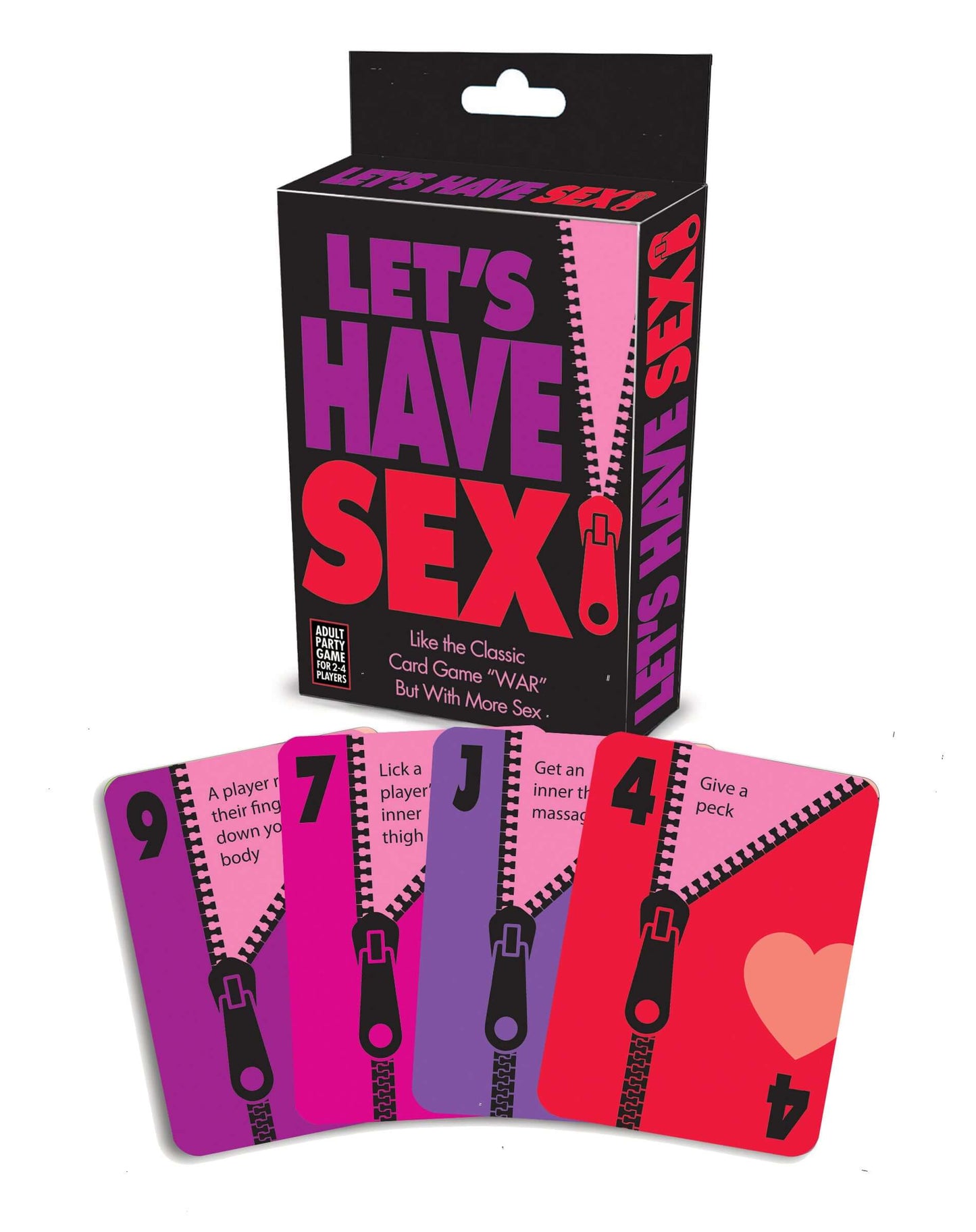 Let's Have Sex card game box and cards, featuring playful sexual challenges for adults.