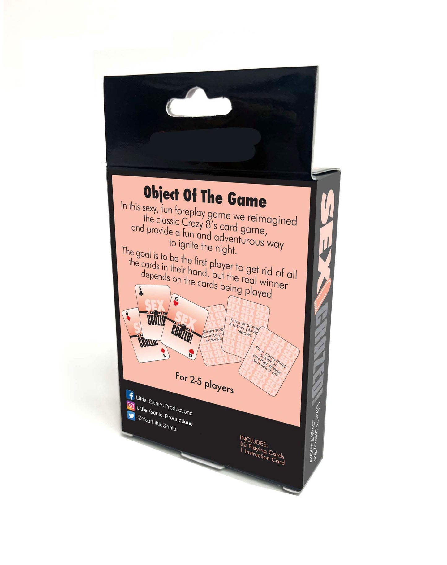 Sex Crazed Card Game packaging showcasing gameplay instructions and card design for adventurous adult fun.