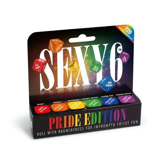 Colorful Sexy 6 Dice – Pride Edition packaging showcasing 720 scenarios for adventurous adult fun.