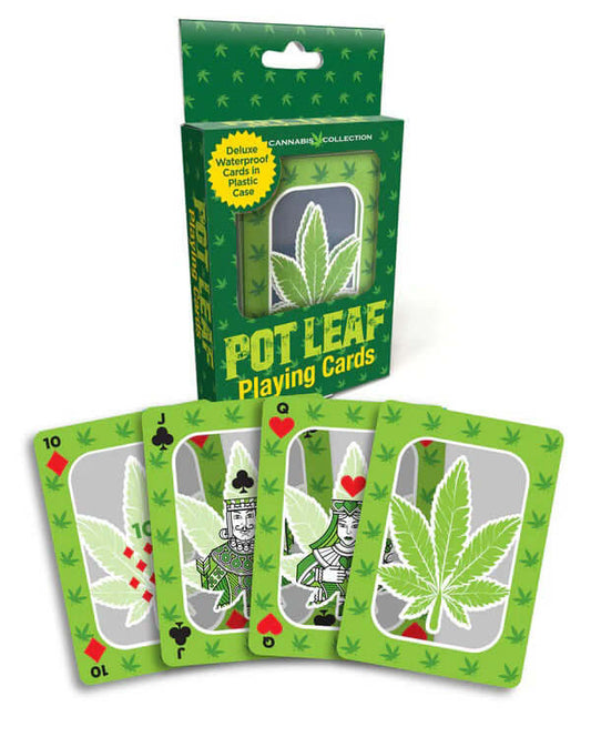 Pot Leaf Waterproof Playing Cards Elevate your poker nights with the Cannabis Collection Waterproof Playing Cards—decked out with a bold weed leaf design for those who like to play with a little edge. Built to withstand rain, spills, and poolside fun, the